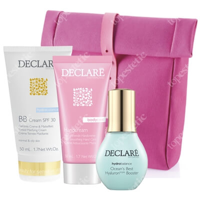 Declare Moisturizing BB Cream Set ZESTAW Krem BB SPF 30 50 ml + Hialuronowy booster 50 ml + Krem do rąk 50 ml + Różowa torba 1 szt.