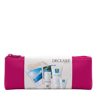 Declare SUN ZESTAW Hialuronowy krem do opalania 25 ml + Balsam do ciała po opalaniu 100 ml + Hialuronowa pianka nawilżająca 50 ml + Kosmetyczka róż 1 szt