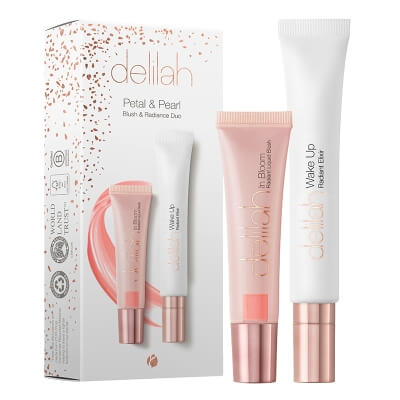 Delilah Petal And Pearl Blush And Radiance Duo ZESTAW Eliksir rozświetlająco-odżywczy (kolor Candlelight) 20 ml + Rozświetlający róż w płynie (kolor Tiger Lily) 12 ml