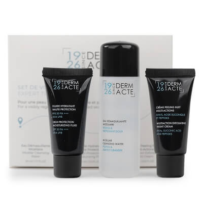 Derm Acte Face Care Travel Kit ZESTAW Micelarny płyn 50 ml + Fluid nawilżający 10 ml + Multiaktywny krem złuszczający na noc 15 ml