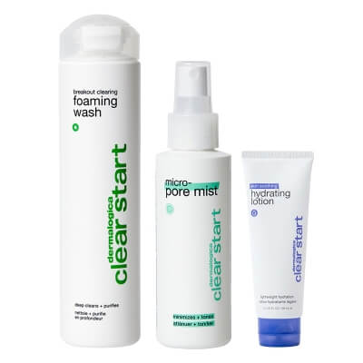 Dermalogica Breakout Clearing Foaming Wash + Micro-Pore Mist + Skin Soothing Hydrating Lotion ZESTAW Żel do mycia twarzy dla cer młodych 295 ml + Odświeżająca mgiełka 118 ml + Lekki krem nawilżający 59 ml