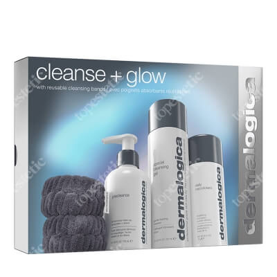 Dermalogica Cleanse + Glow ZESTAW Olejek 150 ml + Żel 250 ml + Puder ryżowy 74 g + Opaski na nadgarstki 2 szt