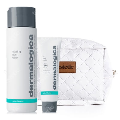 Dermalogica Clearing Skin Wash + Oil Free Matte SPF 30 ZESTAW Żel do mycia skóry tłustej i trądzikowej 250 ml. + Krem matujący na dzień 50 ml + Kosmetyczka 1 szt