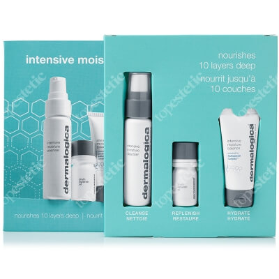 Dermalogica Intensive Moisture Trio ZESTAW Olejek do twarzy 4 ml + Produkt oczyszczający do skóry suchej 30 ml + Odżywczy krem nawilżający do skóry suchej 15 ml