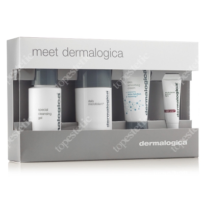 Dermalogica Meet Dermalogica ZESTAW żel do mycia twarzy 50 ml + puder ryżowy 13 g + odżywczy krem 22 ml + multiwitaminowy preparat pod oczy 5 ml