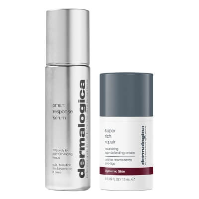Dermalogica Smart Response Serum + Super Rich Repair ZESTAW Wielofunkcyjne serum do twarzy 30 ml + Krem regenerujący z bogatą formułą dla cery bardzo suchej lub zniszczonej 15 ml