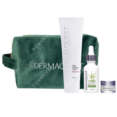 Dermaquest CBD Nourishing ZESTAW Krem na okolice oczu 15 ml + Eliksir nocny dawka 500 mg 30 ml + Peeling oczyszczająco - wzmacniający do twarzy, ust i ciała 113 ml