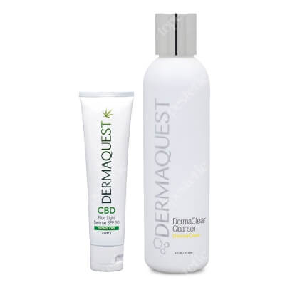 Dermaquest DermaClear Cleanser + CBD Blue Light Defense SPF 30 ZESTAW Antybakteryjno-enzymatyczny żel do mycia skóry z kwasem migdałowym 177,4 ml + Krem fotoprotekcyjny z ochroną HEV 57 g