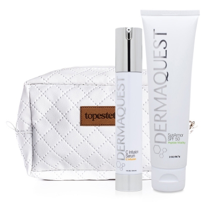 Dermaquest SunArmor SPF 50 + C Infusion Serum + Kosmetyczka ZESTAW Peptydowo-przeciwstarzeniowy krem z najwyższą ochroną mineralną SPF 50 57 ml + Przeciwstarzeniowe serum z najbardziej stabilną lipofilow