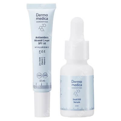 Dermomedica Antioxidant Mineral Cream SPF 30 + Snail B3 Serum ZESTAW Przeciwstarzeniowy krem antyoksydacyjny z filtrem 15 ml + Serum z ekstraktem ze śluzu ślimaka, witaminą B3 i beta-glukanem 15 ml