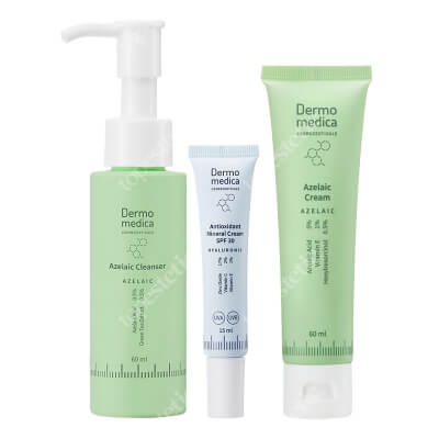 Dermomedica Azelaic Cream New + Azelaic Cleanser + Antioxidant Mineral Cream SPF 30 ZESTAW Krem z kwasem azelainowym, witaminą E i heksylorezorcynolem 60 ml + Żel z kwasem azelainowym 60 ml + Przeciwstarzeniowy krem 15 ml