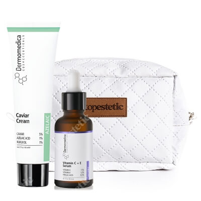 Dermomedica Blask i Odżywienie ZESTAW Aktywne serum z witaminą C i E i kwasem ferulowym 30 ml + Krem z ekstraktem z kawioru 60 ml + Kosmetyczka 1 szt
