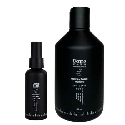 Dermomedica Clarifying Azelaic Shampoo + Growth Hair Zinc Serum ZESTAW Szampon oczyszczający z kwasem azelainowym, migdałowym i piroktolaminą 300 ml + Serum na włosy z kompleksem peptydowo-miedziowym, pochod