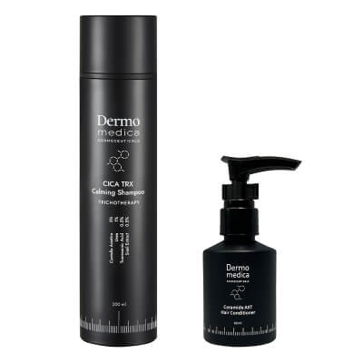 Dermomedica Comfort and Repair Set ZESTAW Łagodzący szampon dla wrażliwej skóry głowy skłonnej do stanów zapalnych i podrażnień 200 ml + Ceramidowa odżywka z astaksantyną