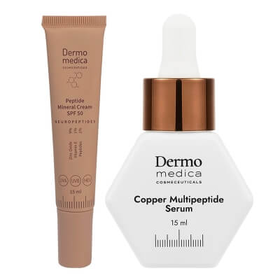 Dermomedica Copper Multipeptide Serum + Peptide Mineral Cream SPF 50 ZESTAW Serum z tripeptydem miedziowym, argireliną i beta-glukanem 15 ml + Krem SPF50 15 ml