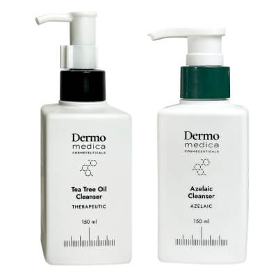 Dermomedica Dwuetapowe Oczyszczanie ZESTAW Olejek myjący ze skwalanem, olejkiem z drzewa herbacianego i olejkiem lawendowym 150 ml + Żel do mycia z kwasem azelainowym 150 ml