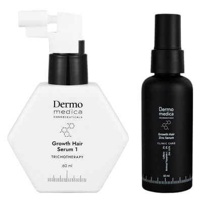 Dermomedica Growth Hair Serum 1 + Growth Hair Zinc Serum ZESTAW Trychologiczne serum na porost włosów 60 ml + Serum na włosy z kompleksem peptydowo-miedziowym, pochodną biotyny oraz cynkiem 60 ml