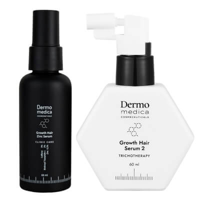 Dermomedica Growth Hair Serum 2 + Growth Hair Zinc Serum ZESTAW Trychologiczne serum na porost włosów 60 ml + Serum na włosy z kompleksem peptydowo-miedziowym, pochodną biotyny oraz cynkiem 60 ml