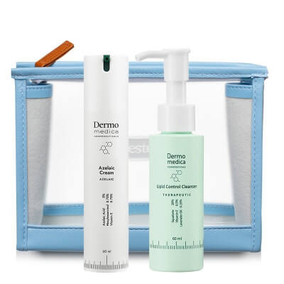 Dermomedica Lipid Control Cleanser + Azelaic Cream New ZESTAW Olejek myjący 60 ml + Krem z kwasem azelainowym, witaminą E i heksylorezorcynolem 60 ml + Kosmetyczka Topestetic