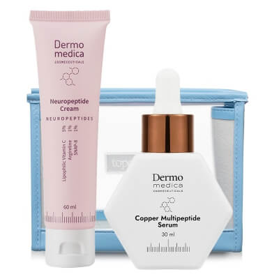 Dermomedica Neuropeptide Cream + Copper Multipeptide Serum ZESTAW Krem z neuropeptydami 60 ml + Serum z tripeptydem miedziowym, argireliną i beta-glukanem 30 ml + Kosmetyczka 1 szt