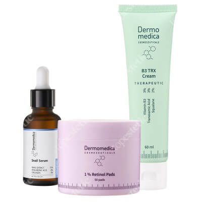 Dermomedica Peeling Retinol Set ZESTAW Serum z ekstraktem ze śluzu ślimaka, witaminą B3 (niacynamidem) i beta-glukanem 30 ml + Krem z niacynamidem, kwasem traneksamowym i skwal