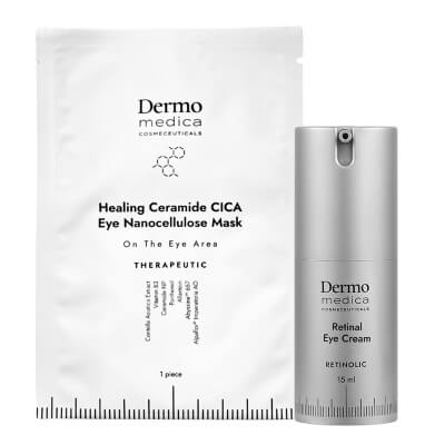Dermomedica Retinal Eye Cream + Healing Ceramide Cica Eye Nanocellulose Mask ZESTAW Liftingująco - drenujący eliksir dla wypoczętych oczu 15 ml + Nanocelulozowa maska terapeutyczna na okolicę oczu 1 szt