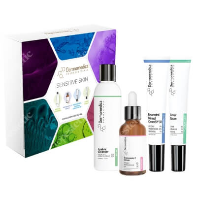 Dermomedica Sensitive Set ZESTAW Żel do mycia 60 ml + Serum depigmentacyjne 15 ml + Przeciwstarzeniowy krem 15 ml + Krem z ekstraktem z kawioru 15 ml