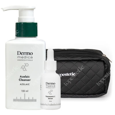 Dermomedica Tranexamic C Serum + Azelaic Cleanser + Kosmetyczka Topestetic ZESTAW Serum z witaminą C, kwasem traneksamowym i czynnikiem wzrostu 30 ml + Żel do mycia z kwasem azelainowym 150 ml + Czarna, duża 1 szt