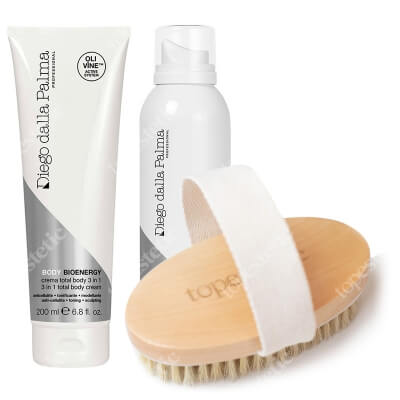 Diego dalla Palma 3 in 1 Total Body Cream + Anticellulite Mud Mousse ZESTAW Krem 3w1, 200 ml + Antycellulitowa pianka błotna 200 ml + Szczotka do masażu ciała na sucho 1 szt