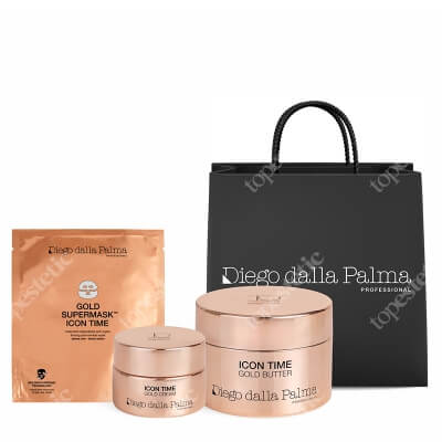Diego dalla Palma Icon Time Set - Pielęgnacja Ujędrniająca ZESTAW Ujędrniający i przeciwzmarszczkowy krem do twarzy z płatkami złota 50 ml + Ujędrniające masło-pianka do ciała 150 ml + Maska 1 szt