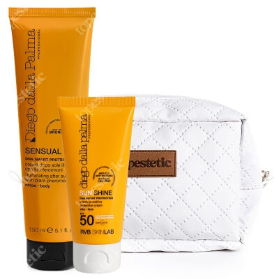 Diego Dalla Palma Protective Face Cream Anti Age SPF 50 + Illuminating After Sun Cream ZESTAW Krem do twarzy 50 ml + Rozświetlenie ciała po opalaniu 150 ml + Kosmetyczka