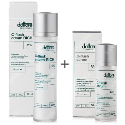 Dottore C-flush Set ZESTAW Intensywnie przeciwzmarszczkowe serum z 6% witaminą C 30 ml + Odżywczo-przeciwzmarszczkowy krem z witaminą C 50 ml