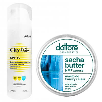Dottore City Sun Body SPF 30 + Sacha Butter NMF Xpress ZESTAW Przeciwsłoneczne mleczko do ciała 150 ml + Kwiatowe masło do twarzy i ciała 50 ml