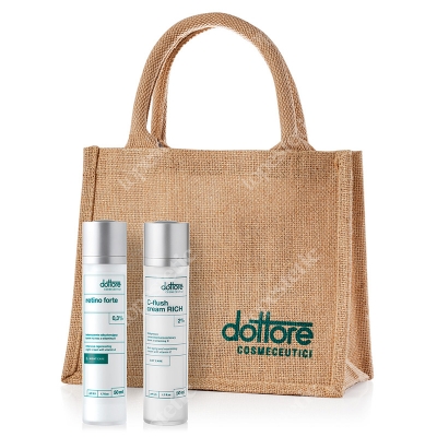 Dottore Kuracja regenerująca ZESTAW Krem na noc z witaminą A (retinol 0,3%) 50 ml + Krem z witaminą C 50 ml + Torba jutowa