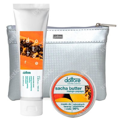 Dottore Summer Set Mango&amp;Papaya ZESTAW Peeling enzymatyczny z papainą 100 ml + Masło do twarzy i ciała 50 ml + Kosmetyczka