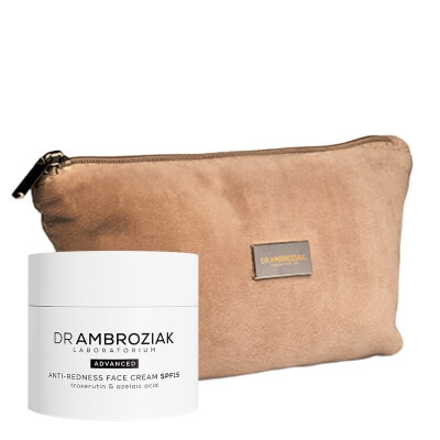 Dr Ambroziak Anti-Redness Face Cream SPF 15 + Cosmetic Bag ZESTAW Krem dla skóry naczynkowej 50 ml + Karmelowa kosmetyczka 1 szt