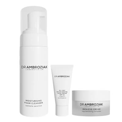 Dr Ambroziak Moisturizing Set ZESTAW Pianka myjąca 150 ml + Odżywczy krem pod oczy 15 ml + Krem nawilżający na dzień 20 ml