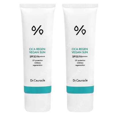 Dr Ceuracle Cica Regen Vegan Sun SPF 50+ PA ++++ x 2 ZESTAW Delikatny wegański krem przeciwsłoneczny 50 ml x 2