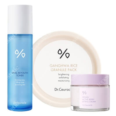 Dr Ceuracle Hyal Reyouth Toner + Ganghwa Rice Granule Pack + Active Berry Lifting Cream ZESTAW Tonik 120 ml + Maska rozjaśniająco - przeciwstarzeniowa 115 g + Krem ujędrniający 75 g