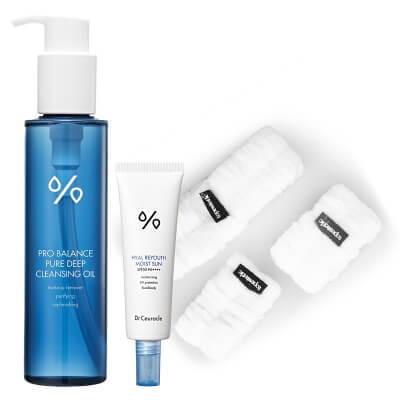 Dr Ceuracle Moist Sun SPF 50/PA ++++ + Deep Cleansing Oil + Zestaw Opasek Topestetic ZESTAW Krem ochronny 50 ml + Olejek myjący 155 ml + Opaska na nadgarstek 2 szt + Opaska na głowę 1 szt