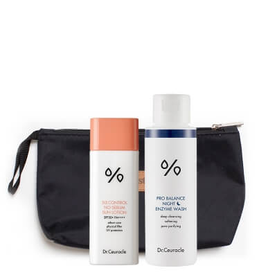 Dr Ceuracle Night Enzyme Wash + Sebum Sun Lotion SPF50+/PA++++ ZESTAW Proszek do wieczornego mycia twarzy 50 g + Filtr przeciwsłoneczny 50 g + Kosmetyczka 1 szt