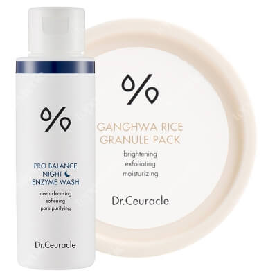 Dr Ceuracle Pro Balance Night Enzyme Wash + Ganghwa Rice Granule Pack ZESTAW Proszek do wieczornego mycia twarzy 50 g + Maska rozjaśniająco - przeciwstarzeniowa 115g