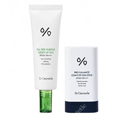 Dr Ceuracle Sun Stick + Tea Tree Purifine Green Up Sun ZESTAW Przeciwsłoneczny krem w sztyfcie z probiotykami SPF 50+ 18 g + Nawilżający krem przeciwsłoneczny SPF50+ 50 ml