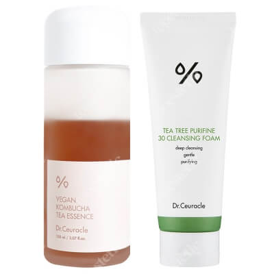 Dr Ceuracle Tea Tree Cleansing Foam + Vegan Kombucha Tea Essence ZESTAW Pianka do mycia twarzy 150 g + Esencja na bazie ekstraktu herbacianego 150 ml