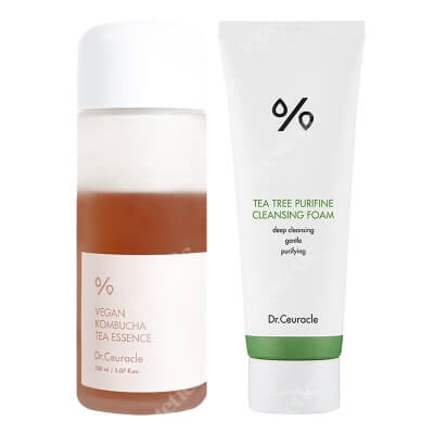 Dr Ceuracle Tea Tree Cleansing Foam + Vegan Kombucha Tea Essence ZESTAW Pianka do mycia twarzy 150 g + Esencja na bazie ekstraktu herbacianego 150 ml