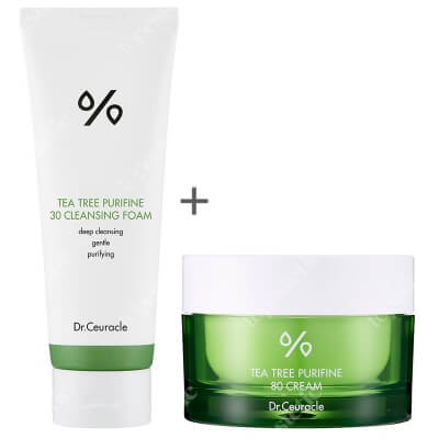 Dr Ceuracle Tea Tree Purifine 30 Cleansing Foam + Tea Tree Purifine 80 Cream ZESTAW Łagodna, kremowa pianka do mycia twarzy 150 g + Lekki nawilżający krem 50 g