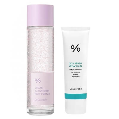 Dr Ceuracle Vegan Active Berry First Essence + Cica Regen Vegan Sun SPF 50/PA ++++ ZESTAW Esencja 150 ml + Krem przeciwsłoneczny 50 ml