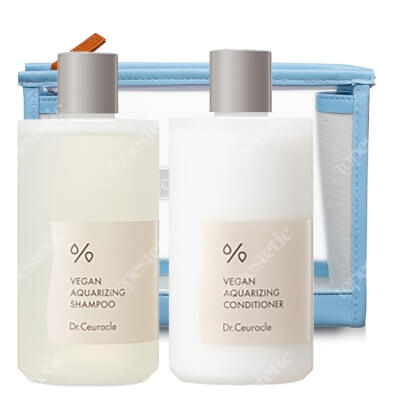 Dr Ceuracle Vegan Aquarizing Set ZESTAW Szampon nawilżający 300 ml + Odżywka do włosów łamliwych i zniszczonych 300 ml + Kosmetyczka 1 szt