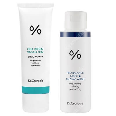 Dr Ceuracle Vegan Sun SPF 50 + Night Enzyme Wash ZESTAW Wegański krem przeciwsłoneczny 50 ml + Proszek do wieczornego mycia twarzy 50 g