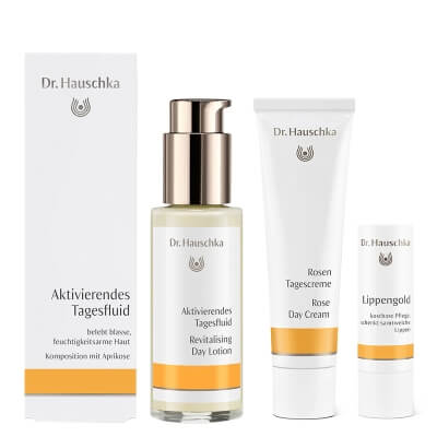 Dr Hauschka Beauty Kit ZESTAW Sztyft pielęgnacyjny do ust 4,9 g + Krem z róży na dzień 30 ml + Emulsja rewitalizująca 50 ml